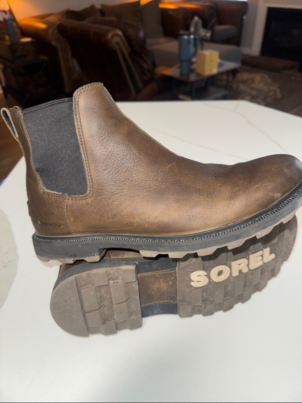 Sorel Brown Leather Chukka Boots with Black Elastic Panels